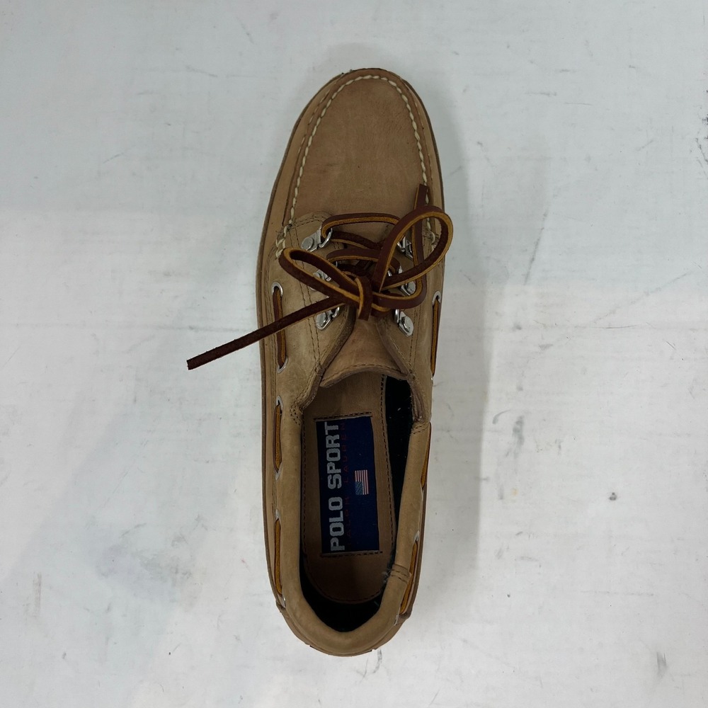Polo Sport Ralph Lauren Boat Shoes Tan Leather Moc Toe Beige Men's 8D VTG NEW - Picture 10 of 16